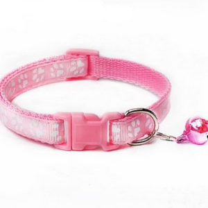 Pet Coleira De Cachorro E Gato Ajustável Coleira Ajustável Com Estampa De Pegadas Com Sino Para Gatos E Cães Rosa Bebe